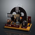 Vintage Headphone Speaker System With Mechanical Design Wooden Base And Retro Metal Components