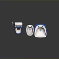 Blue Bathroom Furniture Set Including Toilet Bidet And Pedestal Sink