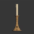 Gold Candle Lamp With White Candle Curved Handle And Round Base On Dark Background