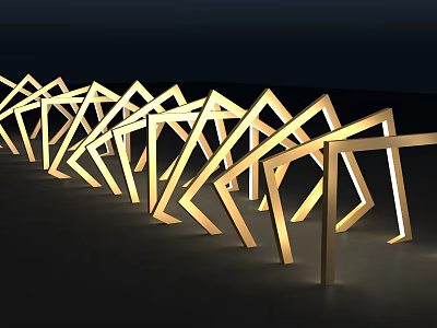 Illuminated Golden Geometric Frames Photo Spot With Continuous Structure And Dark Background 3d model