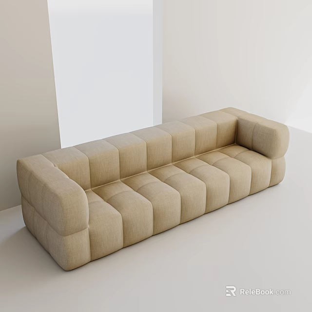 Modern Beige Square Tufted Irregular Shaped Sofa in Minimalist Living Space 3d model 