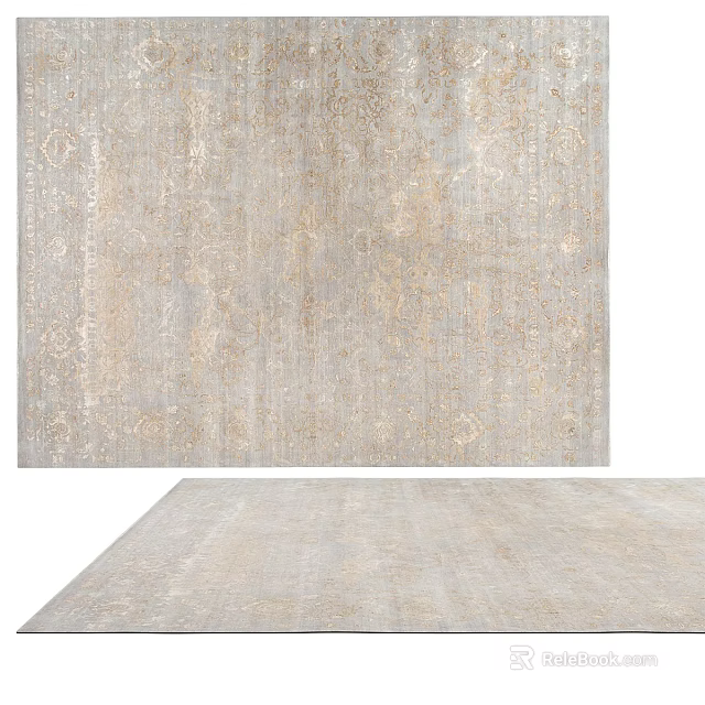 Square Rug With Light Beige Gray Textured Pattern For Modern Living Room Decor 3d model 