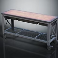 Sturdy Workbench With Metal Frame Wooden Top Drawers Wire Shelf And Wheels