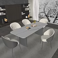 Modern Dining Table Set With White Marble Top And Elegant Gray Beige Chairs 3d model