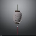 Traditional Chinese White Lantern With Blue Pattern And Red Tassel Decoration
