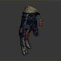 Dark Blue Glove with Red Moon and Star Patterns Beige Knitted Cuff and Yellow Button