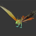 Phoenix With Yellow And Red Feathers Spreading Wings On Dark Background With Reflection 3d model