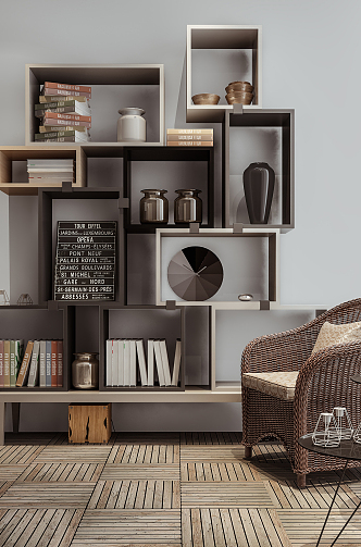 Modern bookshelf bookcase leisure chair combination 3d model