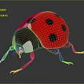 Red Ladybug With Black Spots And White Eye Area On Gray Reflective Surface 3d model