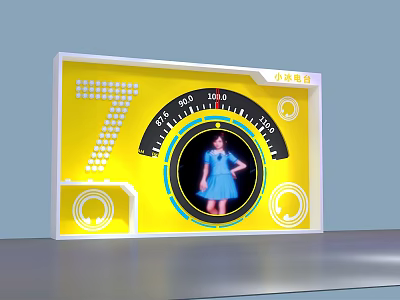 Yellow Display Board With Number 7 SPF Scale And Woman In Blue Dress Live Stream 3d model