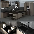 Modern Kitchen Interior With Gray Cabinets Marble Island And Black Countertop Appliances