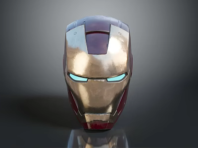 Detailed Iron Man Helmet With Red And Silver Metallic Finish And Blue Illuminated Eyes 3d model