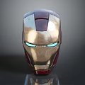 Detailed Iron Man Helmet With Red And Silver Metallic Finish And Blue Illuminated Eyes