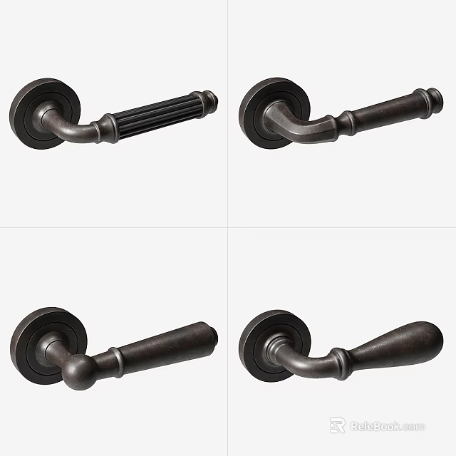 Vintage Dark Metal Door Handles Featuring Four Unique Design Styles 3d model 