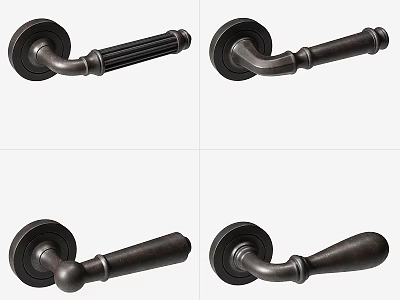 Vintage Dark Metal Door Handles Featuring Four Unique Design Styles 3d model