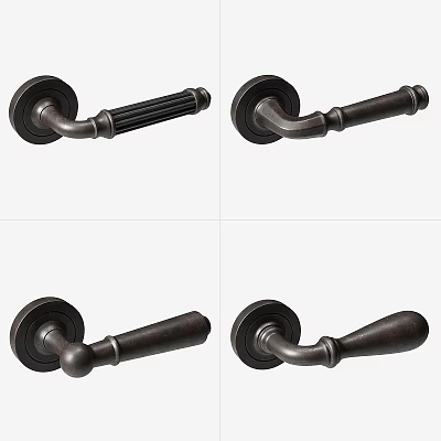 Vintage Dark Metal Door Handles Featuring Four Unique Design Styles 3d model