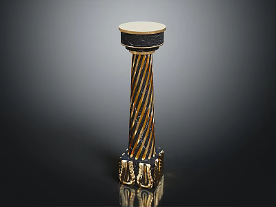 Decorative Spiral Column With Gold Black Pattern Round Top And Ornate Base 3d model