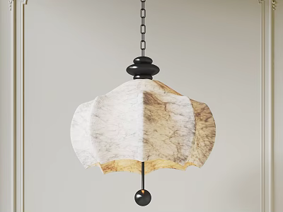Modern Stylish Pendant Light With Beige Fabric Shade Black Chain And Decorative Ball Hanging 3d model