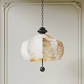 Modern Stylish Pendant Light With Beige Fabric Shade Black Chain And Decorative Ball Hanging