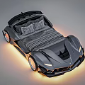 Modern Kids Sports Car Shaped Bed with LED Lights and Gray Cushioned Design