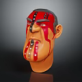 Artistic Creature Character Head Design with Red Black Facial Paint and White Dot Patterns 3d model