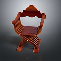 Unique Stylish Wooden Chair With Curved Armrests Striped Seat And Cross Leg Base