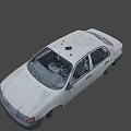 White Sedan Car With Missing Wheels And Worn Exterior Parts