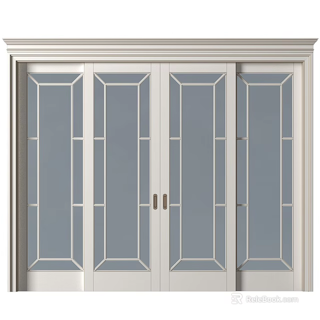 Classic White Frame Sliding Doors Interior Design With Grid Pattern Glass Panels And Smooth Gliding 3d model 