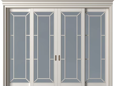 Classic White Frame Sliding Doors Interior Design With Grid Pattern Glass Panels And Smooth Gliding 3d model