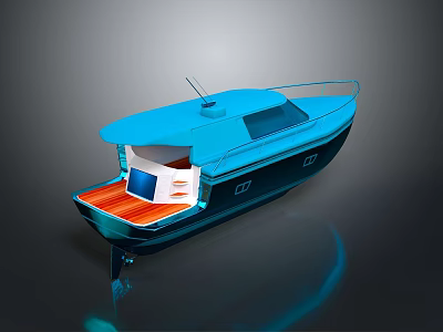 Modern Blue Boat Interior Design With Open Deck And Orange Flooring 3d model