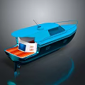 Modern Blue Boat Interior Design With Open Deck And Orange Flooring 3d model