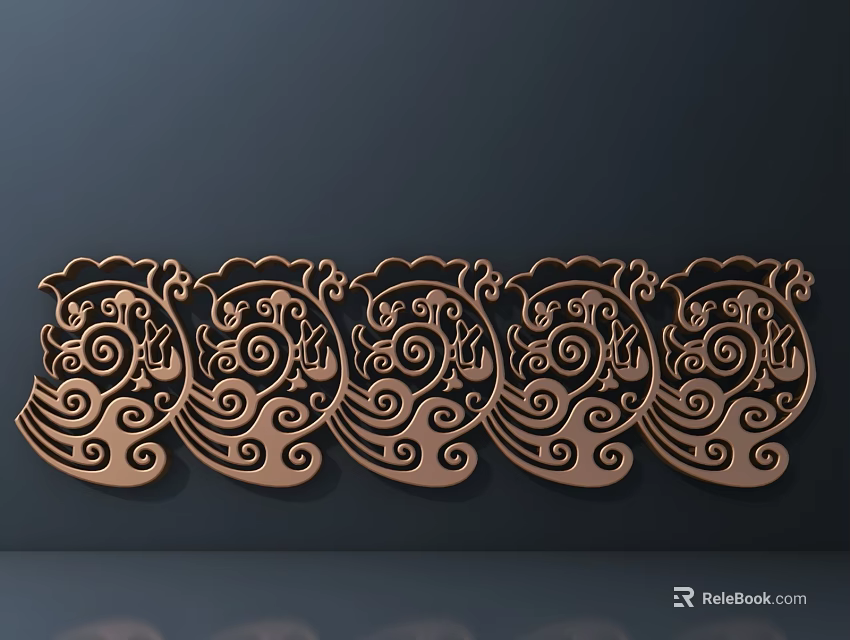 Intricate Wooden Carvings With Continuous Scroll Patterns For Wall Decoration 3d model