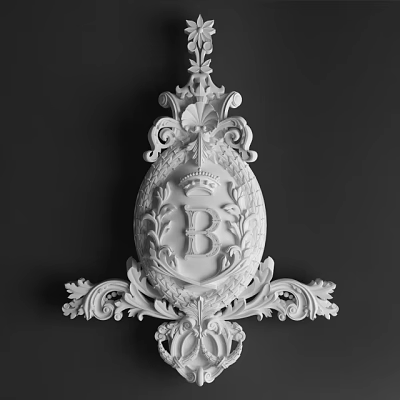 White Classical Carved Decoration With Crown Letter B And Scroll Patterns 3d model