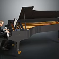 Professional Musician Playing Black Grand Piano With Open Lid And Golden Legs