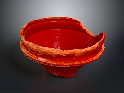 Red Hand Carved Ceramic Bowl Sculpture With Textured Surface And Vibrant Red Color 3d model
