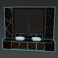 Elegant Modern Bathroom Vanity With Marble Countertop Double Sinks Wooden Cabinets And Large Mirror