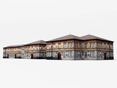 European style Building With Red Roof Yellow Facade Gray Base And Classic Windows 3d model