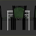 Elegant Dining Set With Marble Top Green Seats And Carved Backs Black Metal Legs