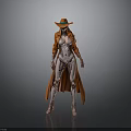 Sci Fi Female Robot Wearing Orange Hat Long Coat And Mechanical Body