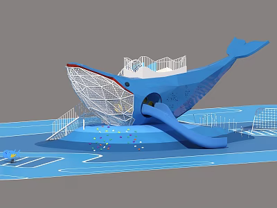 Children's Play Area Featuring Whale Shaped Structure Slide And Colorful Balls 3d model