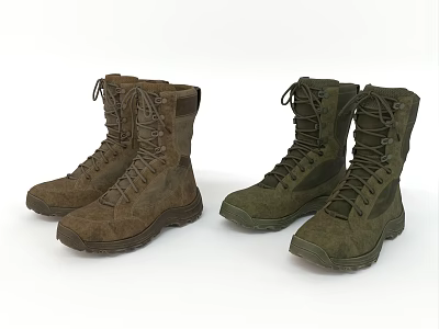 Two Pairs of Brown and Green Military Boots with Lace Up Outdoor Design 3d model