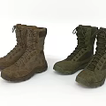 Two Pairs of Brown and Green Military Boots with Lace Up Outdoor Design