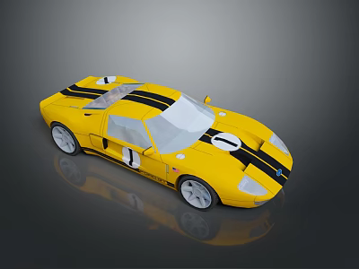 Yellow Sports Car With Black Stripes And Number 1 Decal Shiny Exterior 3d model