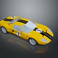Yellow Sports Car With Black Stripes And Number 1 Decal Shiny Exterior