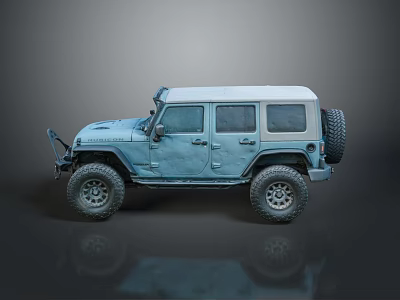 Blue Military Off Road Vehicle With Large Tires Roof Rack And Front Bumper Guard 3d model