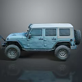 Blue Military Off Road Vehicle With Large Tires Roof Rack And Front Bumper Guard