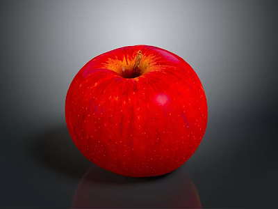 Fresh Shiny Red Apple on Gray Background with Reflective Surface 3d model