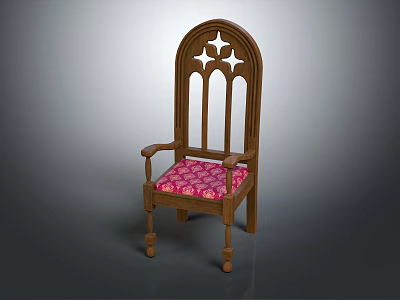 Wooden Leisure Chair with Arched Backrest Pink Floral Fabric Seat and Armrests 3d model