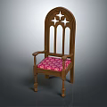 Wooden Leisure Chair with Arched Backrest Pink Floral Fabric Seat and Armrests
