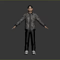 Man In Black Cap And Camouflage Jacket With Arms Outstretched On Gray Background